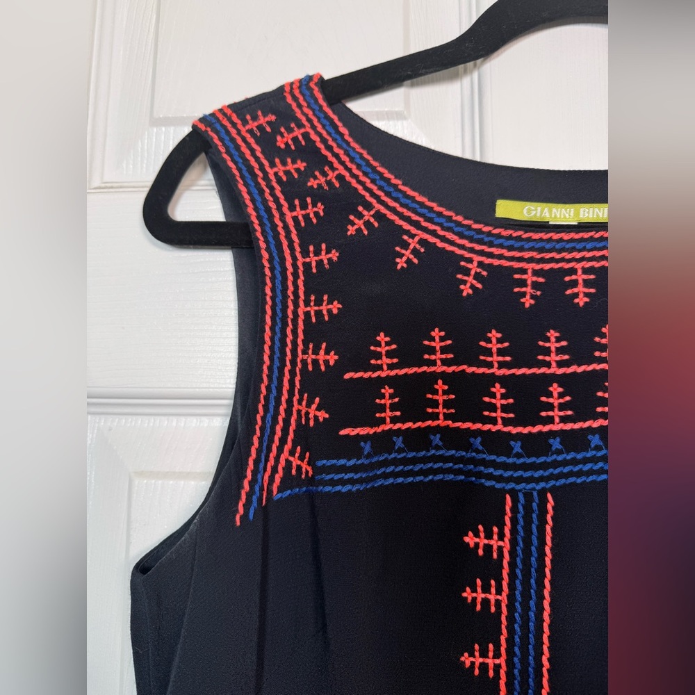 Gianni Bini Black Embroidered Mini Dress Boho Sleeveless Size M - Picture 2 of 6
